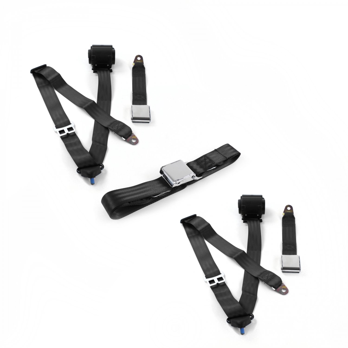 674149 Airplane 3 Point Black Retractable Bench Seat Belt Kit for Chevy II 1966-1967 - 3 Belts