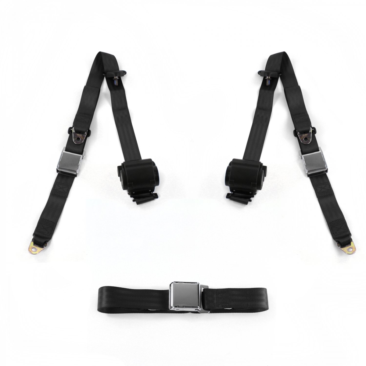 Airplane 3 Point Black Retractable Bench Seat Belt Kit for Jeep Willys 1944-1952 - 3 Belts