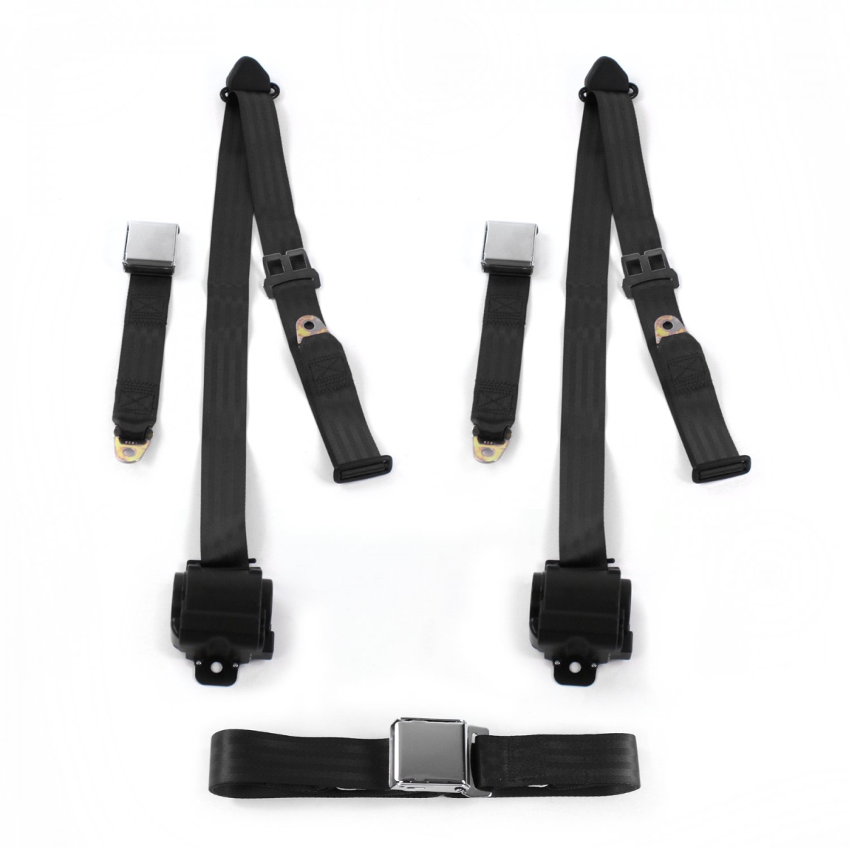 Airplane 3 Point Black Retractable Bench Seat Belt Kit for AMC Eagle 1979-1987 - 3 Belts
