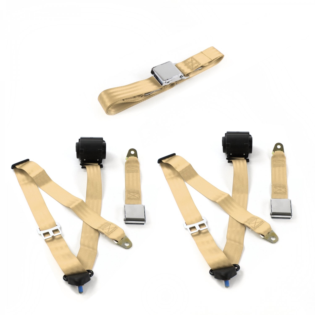 Airplane 3 Point Tan Retractable Bench Seat Belt Kit for Chevy FS Blazer 1969-1972 - 3 Belts