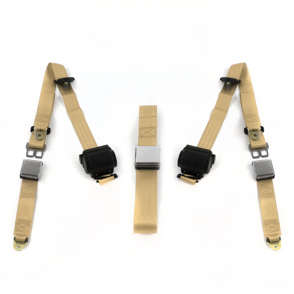 Airplane 3 Point Tan Retractable Bench Seat Belt Kit for AMC Eagle 1979-1987 - 3 Belts