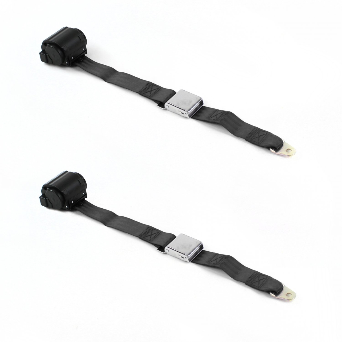 Airplane 2 Point Black Retractable Bucket Seat Belt Kit for Chevy Chevelle 1968-1972 - 2 Belts