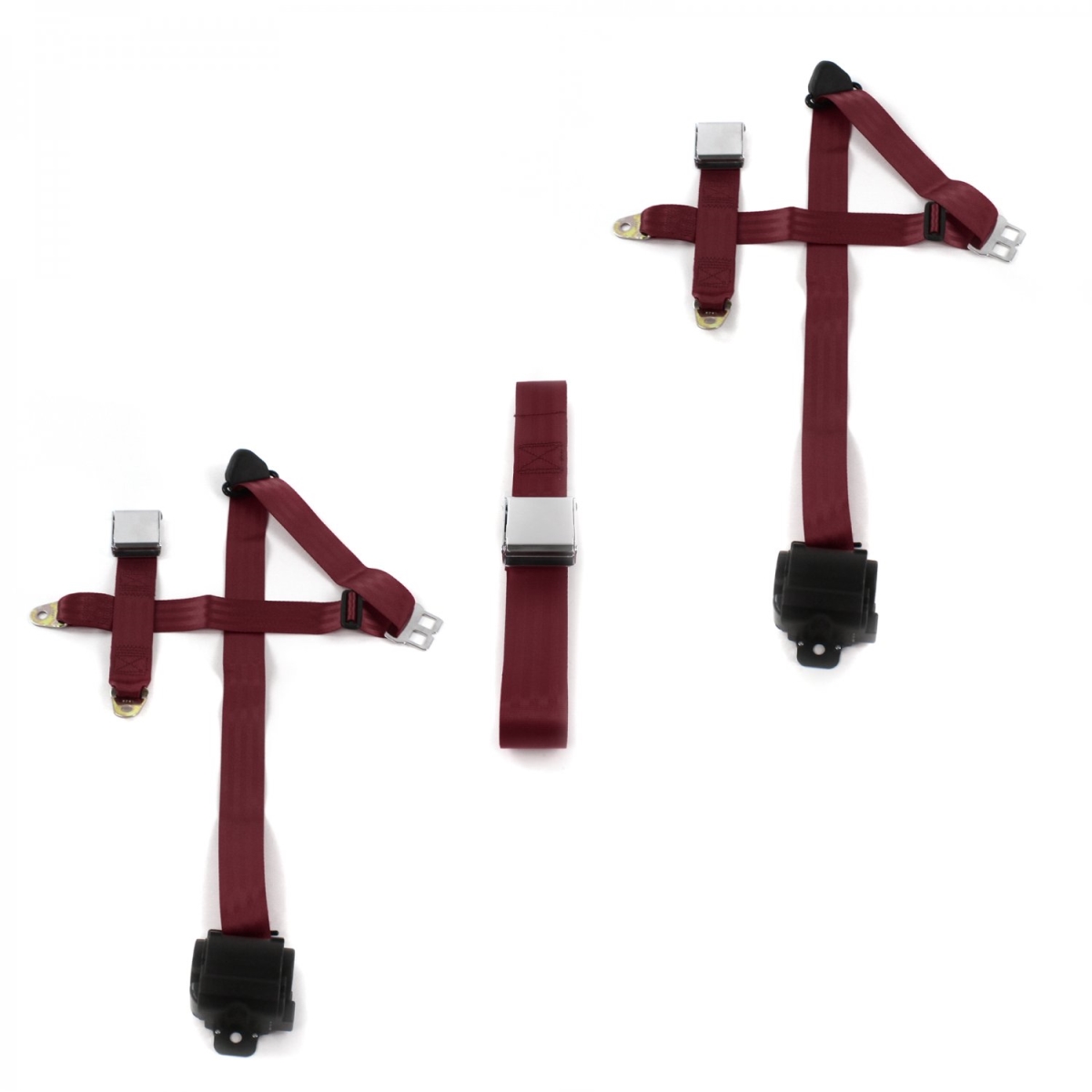 Airplane 3 Point Burgundy Retractable Bench Seat Belt Kit for Jeep Comanche 1985-1992 - 3 Belts