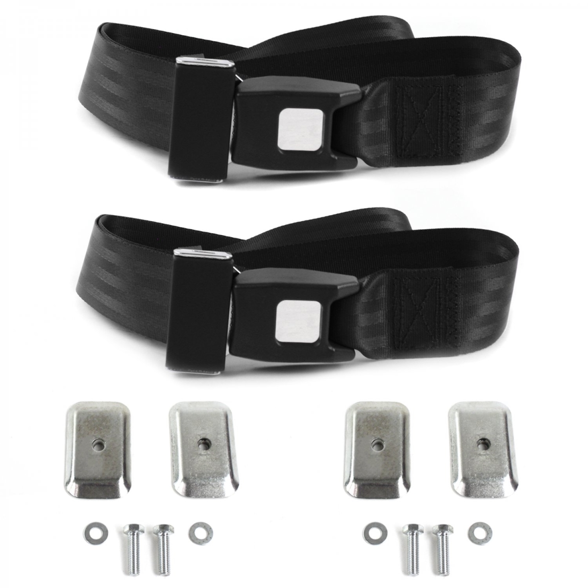Standard 2 Point Black Lap Bucket Seat Belt Kit with Bracketry for AMC Gremlin 1970-1979 - 2 Belts