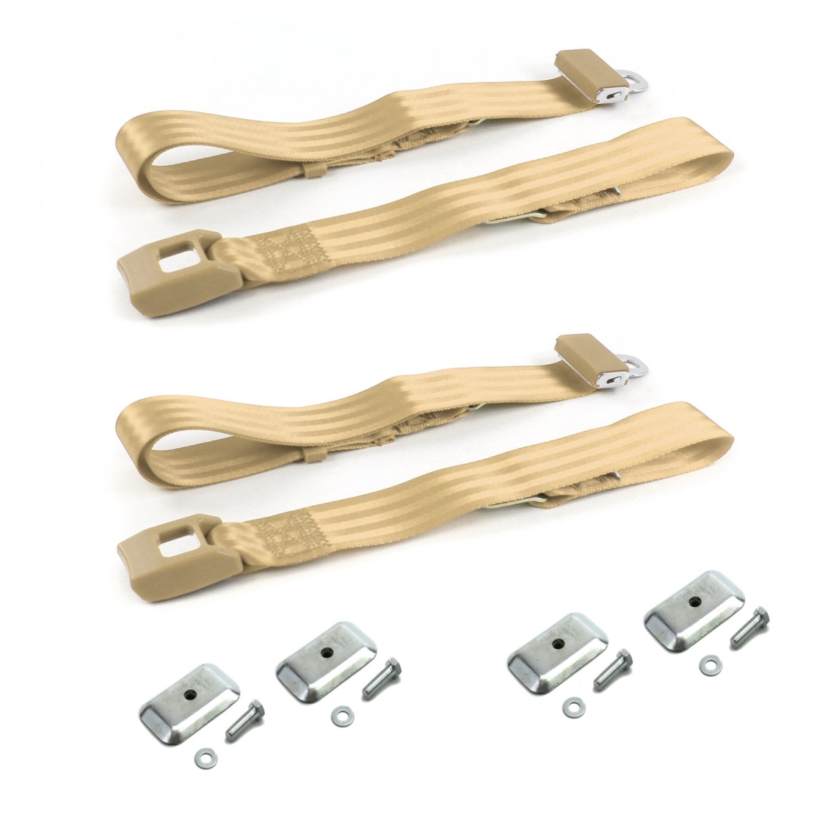 Standard 2 Point Tan Lap Bucket Seat Belt Kit with Bracketry for Ford Fairlane 1960-1961 - 2 Belts