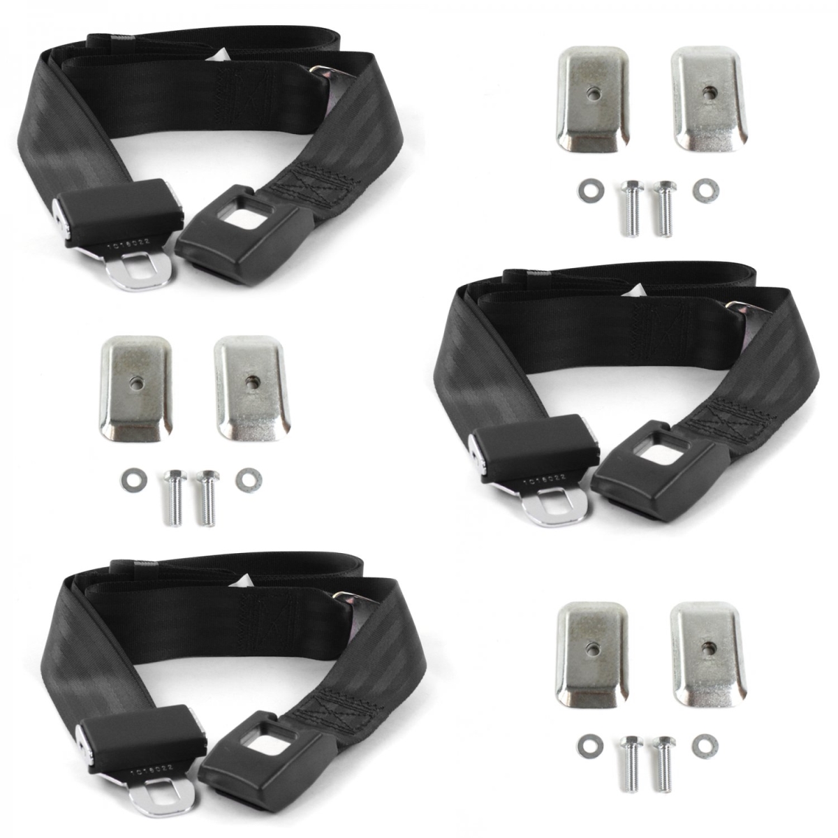 Standard 2 Point Black Lap Bench Seat Belt Kit with Bracketry for Chevy Impala 1959-1960 - 3 Belts