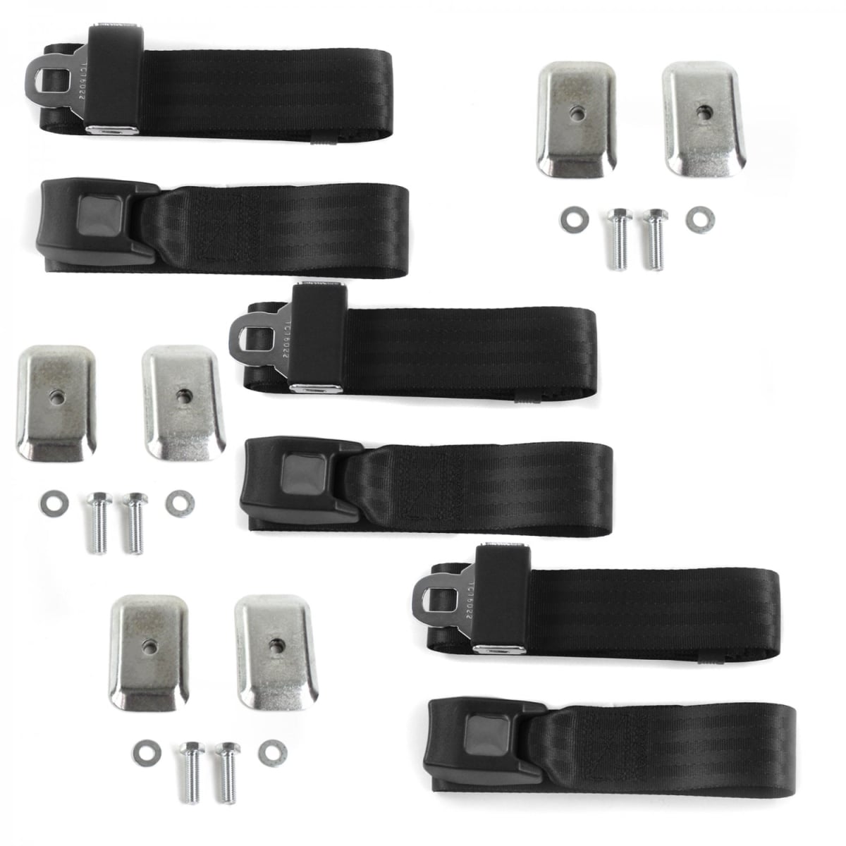 Standard 2 Point Black Lap Bench Seat Belt Kit with Bracketry for VW Type 2 Split 1949-1967 - 3 Belts