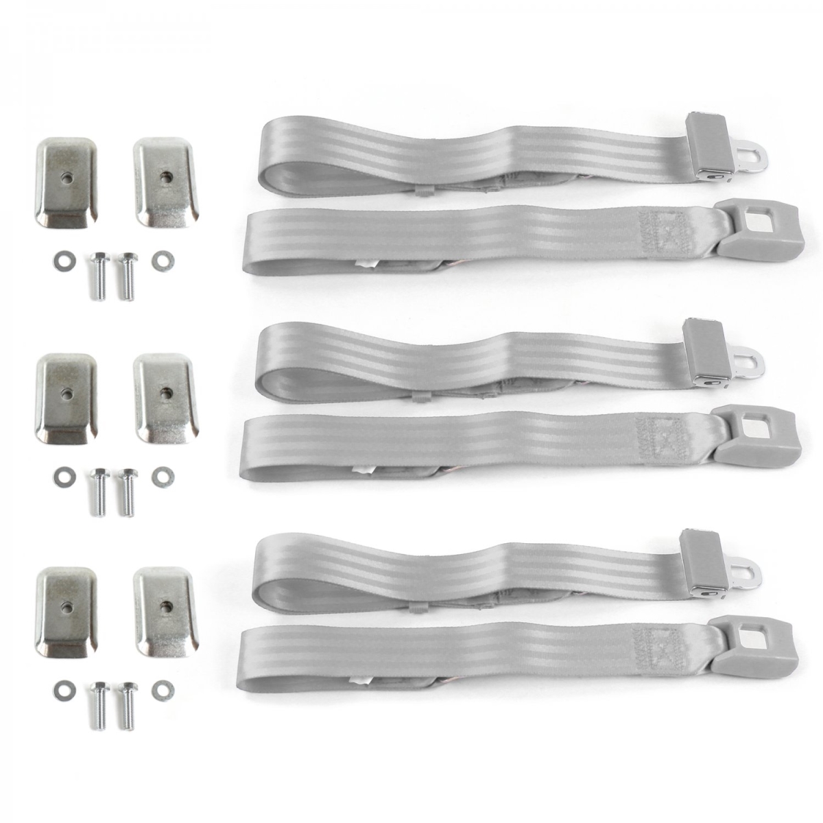 Standard 2 Point Gray & Grey Lap Bench Seat Belt Kit with Bracketry for Chevy Truck 1935-1940 - 3 Belts