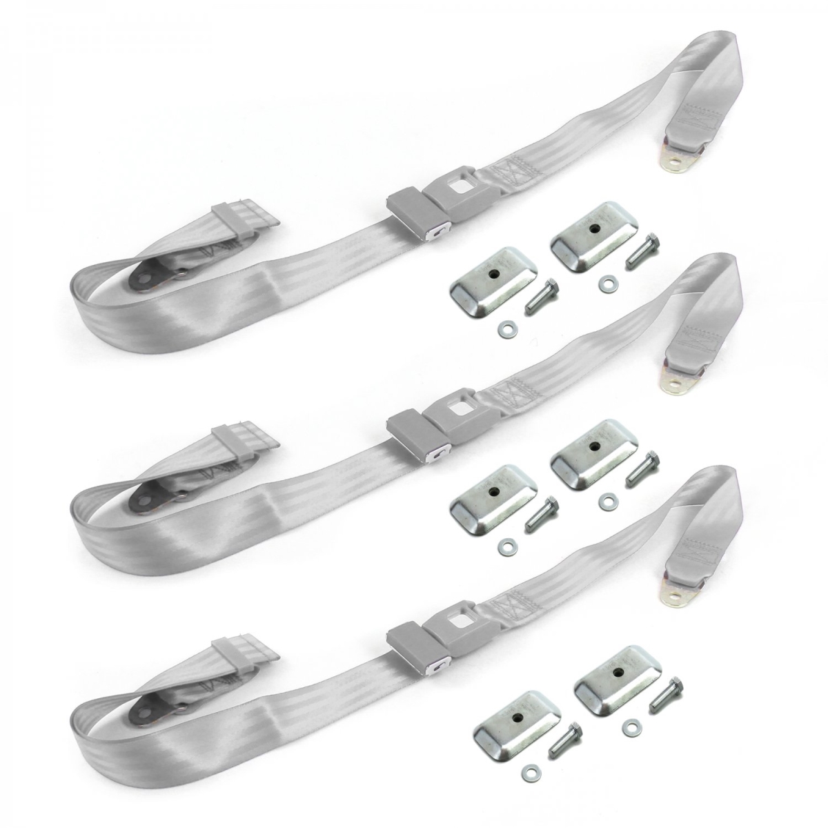 Standard 2 Point Gray & Grey Lap Bench Seat Belt Kit with Bracketry for Chevy Truck 1947-1954 - 3 Belts