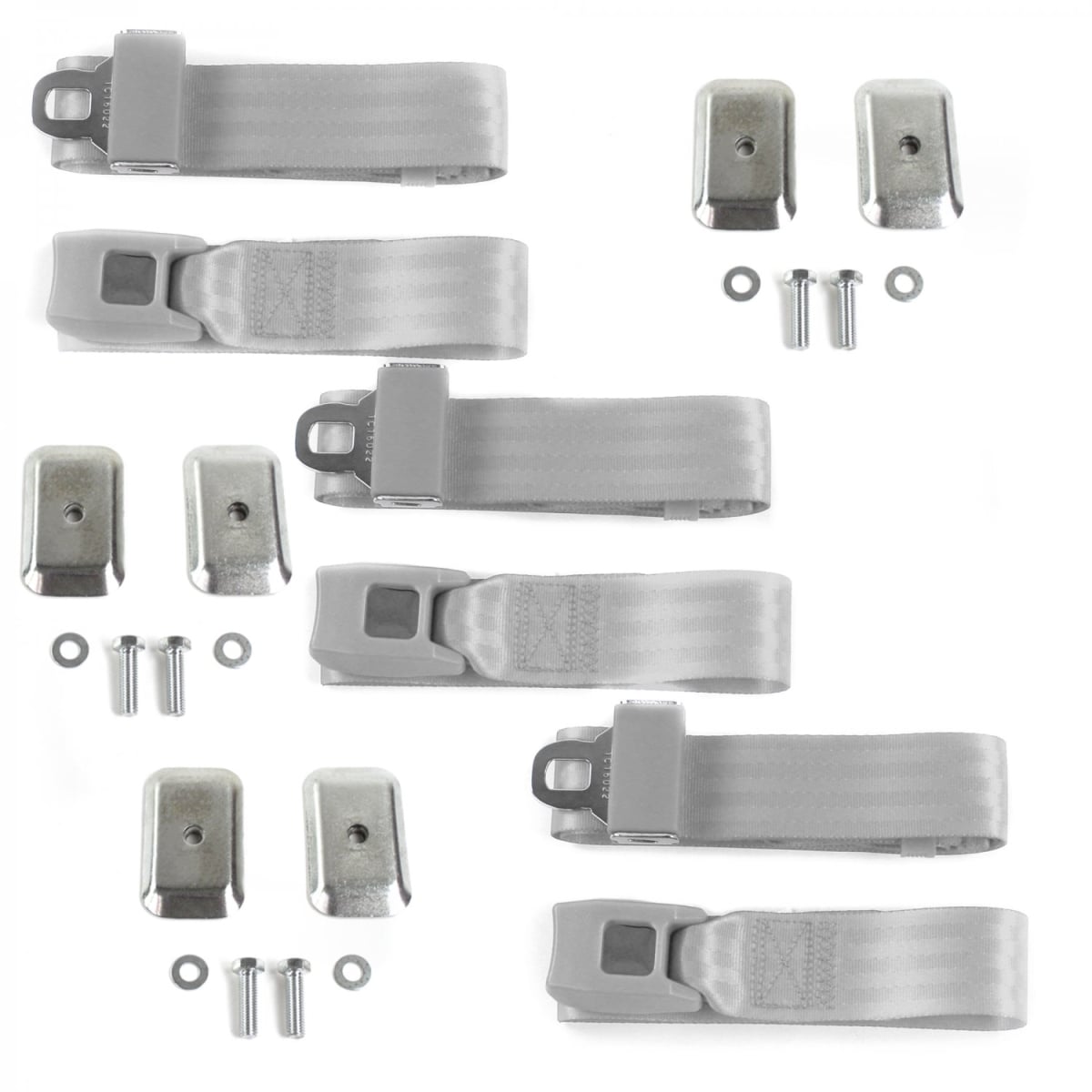 Standard 2 Point Gray & Grey Lap Bench Seat Belt Kit with Bracketry for Chevy Impala 1961-1964 - 3 Belts