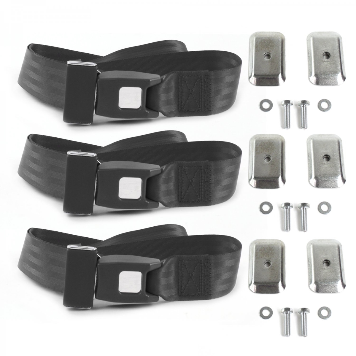 Standard 2 Point Charcoal Lap Bench Seat Belt Kit with Bracketry for Jeep Comanche 1985-1992 - 3 Belts