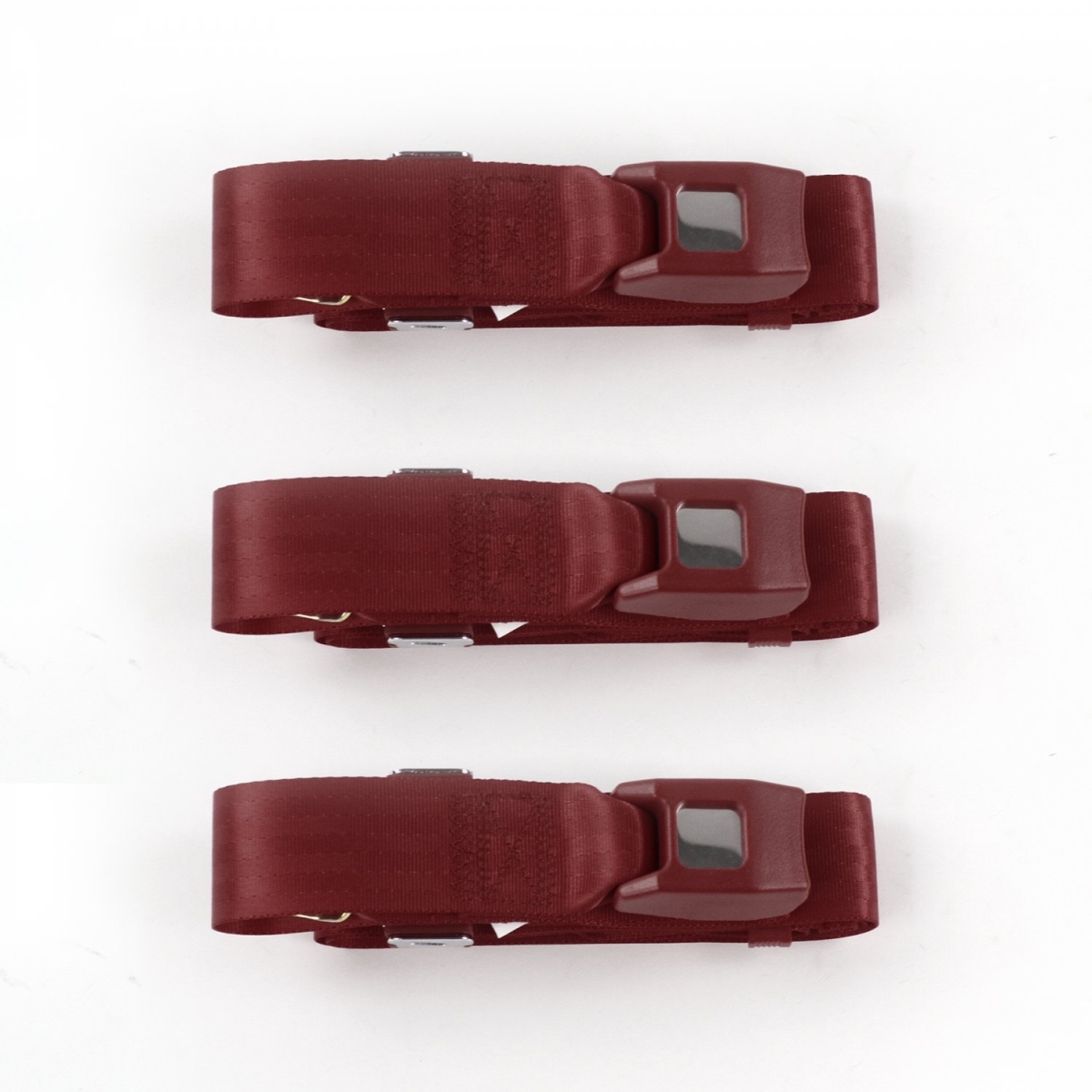 Standard 2 Point Burgundy Lap Bench Seat Belt Kit for Ford Thunderbird 1961-1966 - 3 Belts