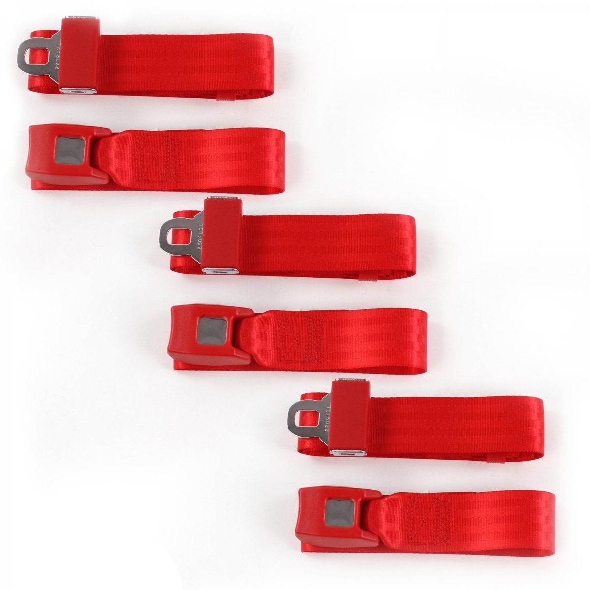 Standard 2 Point Red Lap Bench Seat Belt Kit for VW Type 1 Split 1947-1952 - 3 Belts