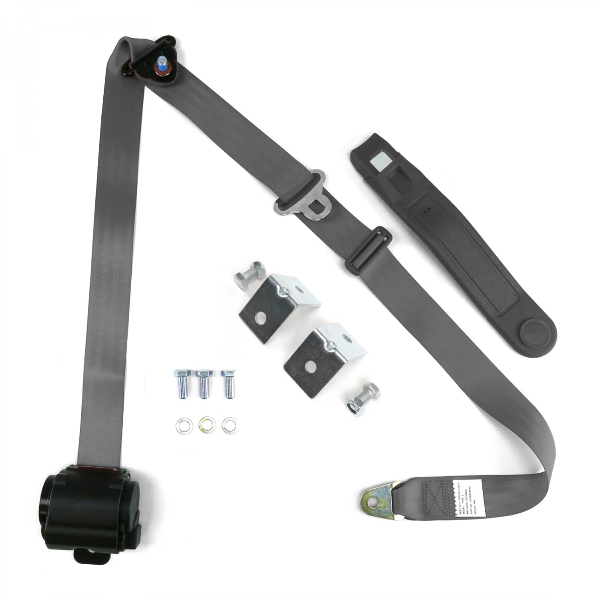 312009 3 Point Gray & Grey Retractable Seat Belt with Mounting Brackets - Standard Buckle