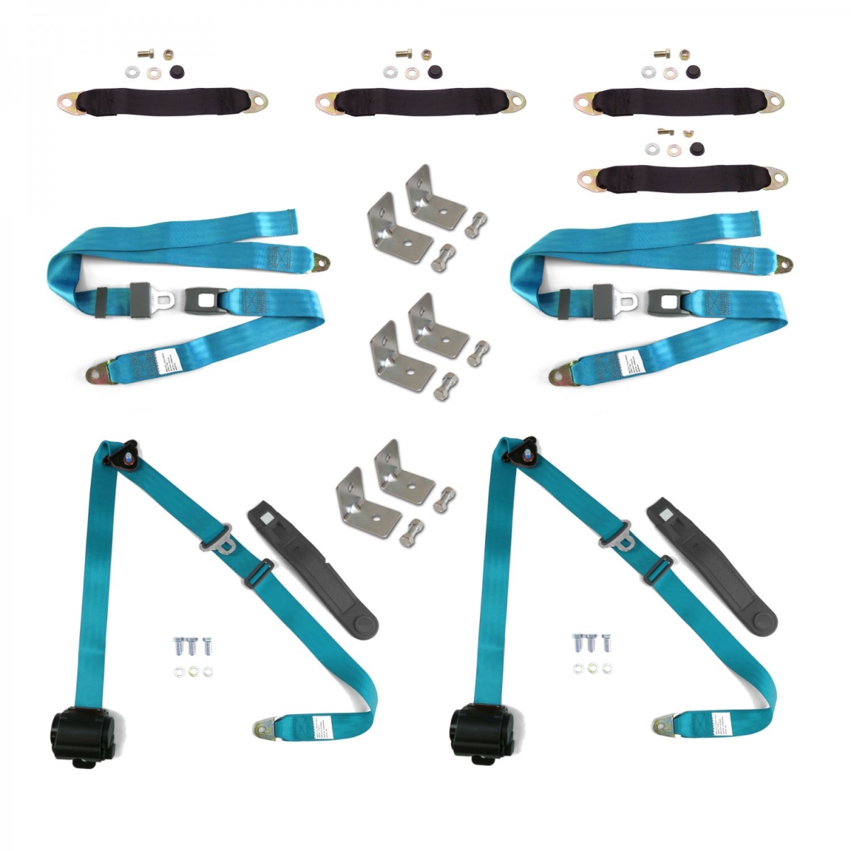 3 Point Retro Blue Retractable Seat Belt Kit for 4 Door