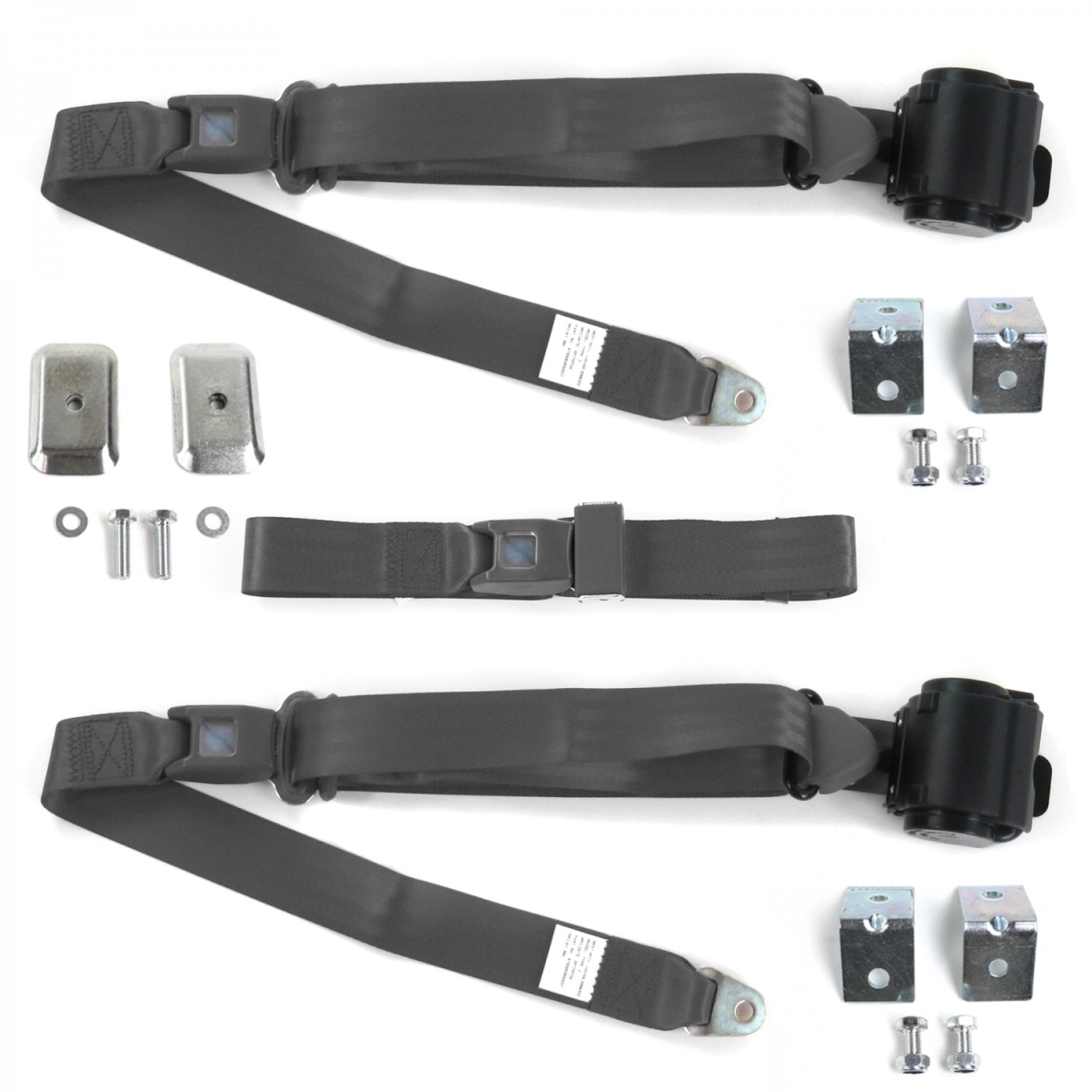 Standard 3 Point Charcoal Retractable Bench Seat Belt Kit with Bracketry for Chevy Truck S10 1981-1993 - 3 Belts