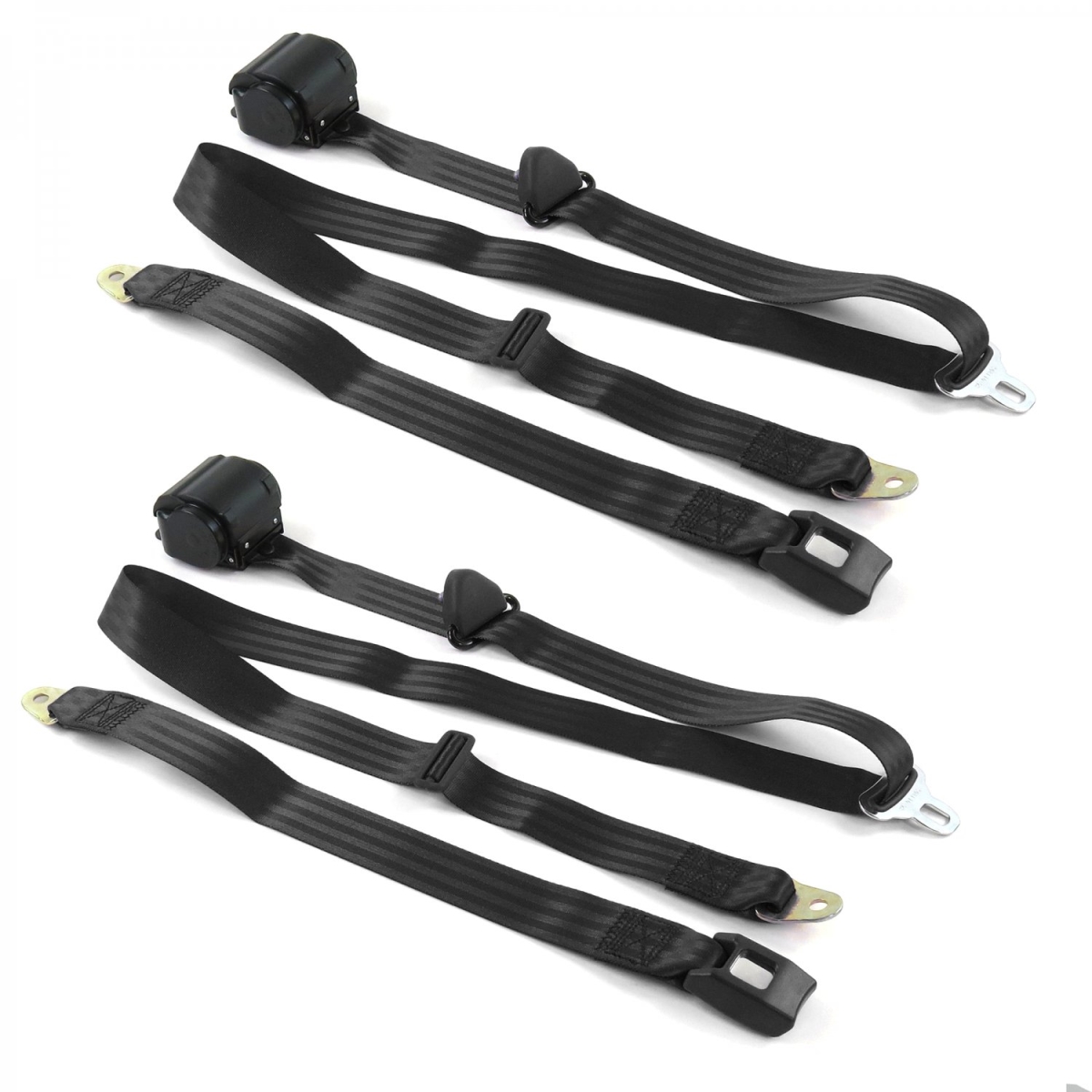 Standard 3 Point Black Retractable Bucket Seat Belt Kit for Chevy Chevelle 1968-1972 - 2 Belts