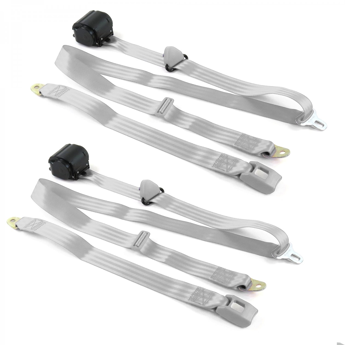 Standard 3 Point Gray & Grey Retractable Bucket Seat Belt Kit for Ford Thunderbird 1961-1966 - 2 Belts