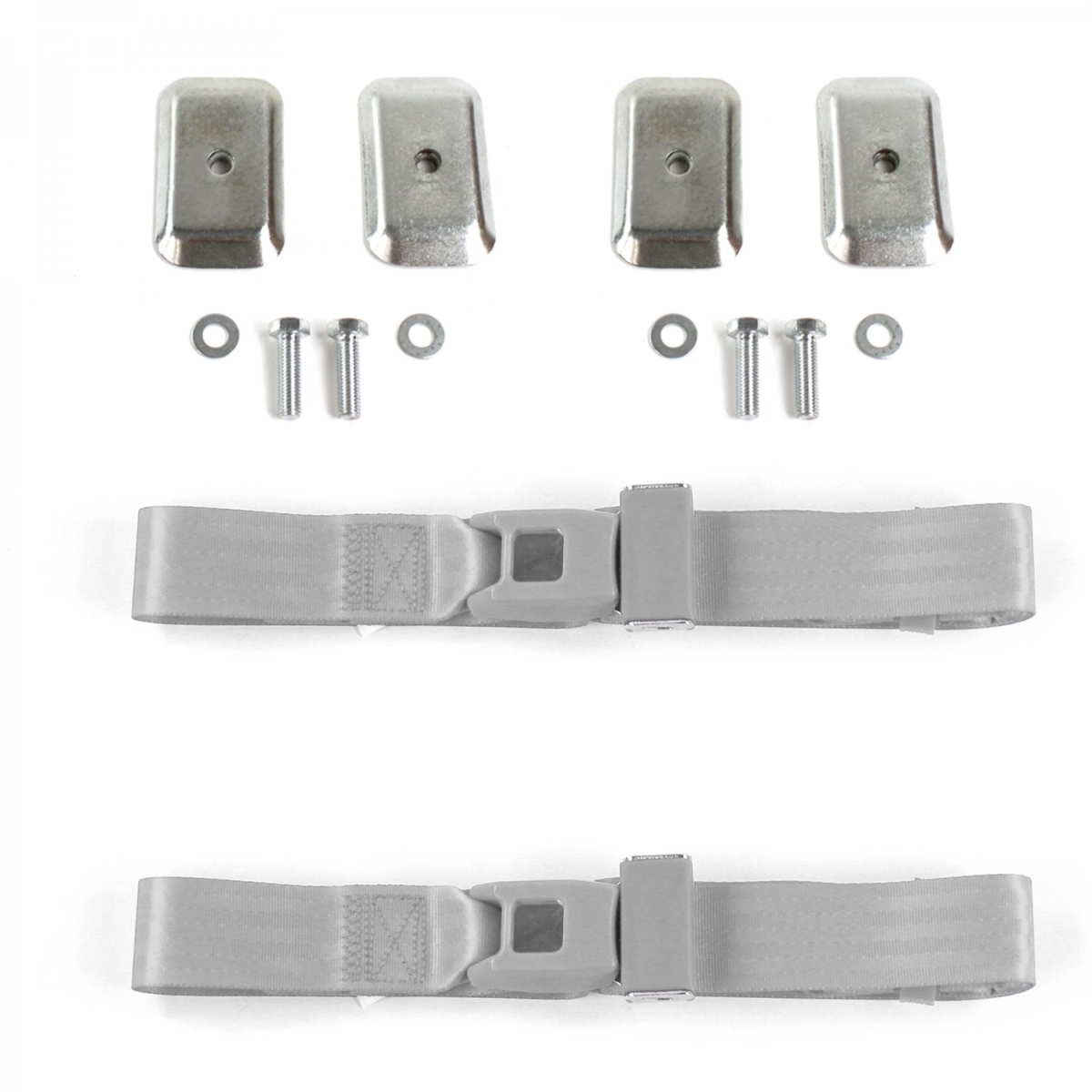 Standard 2 Point Gray & Grey Lap Bucket Seat Belt Kit with Bracketry for Chevy Corvair 1960-1969 - 2 Belts
