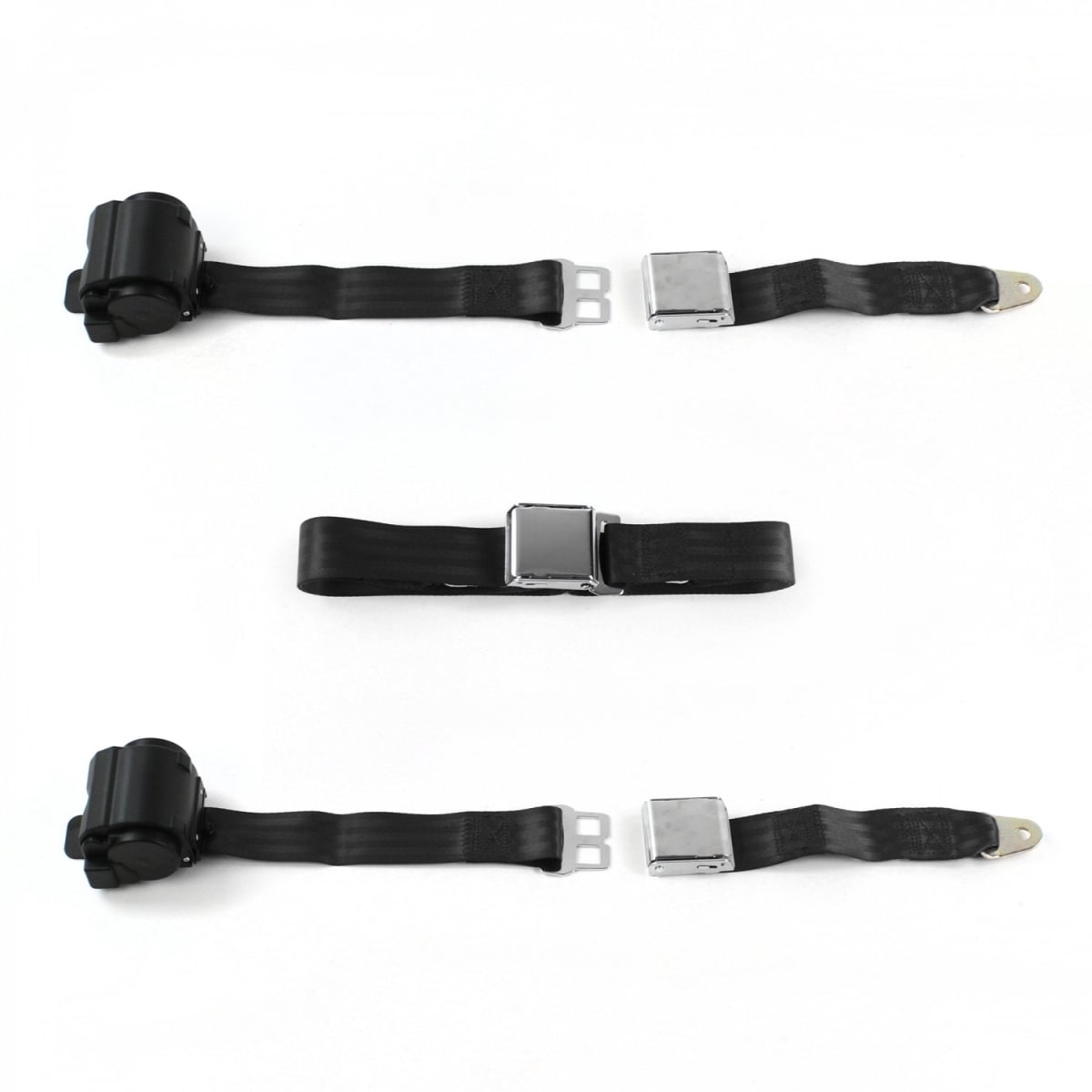 Airplane 2 Point Black Retractable Bench Seat Belt Kit for Nash Rambler 1950-1954 - 3 Belts