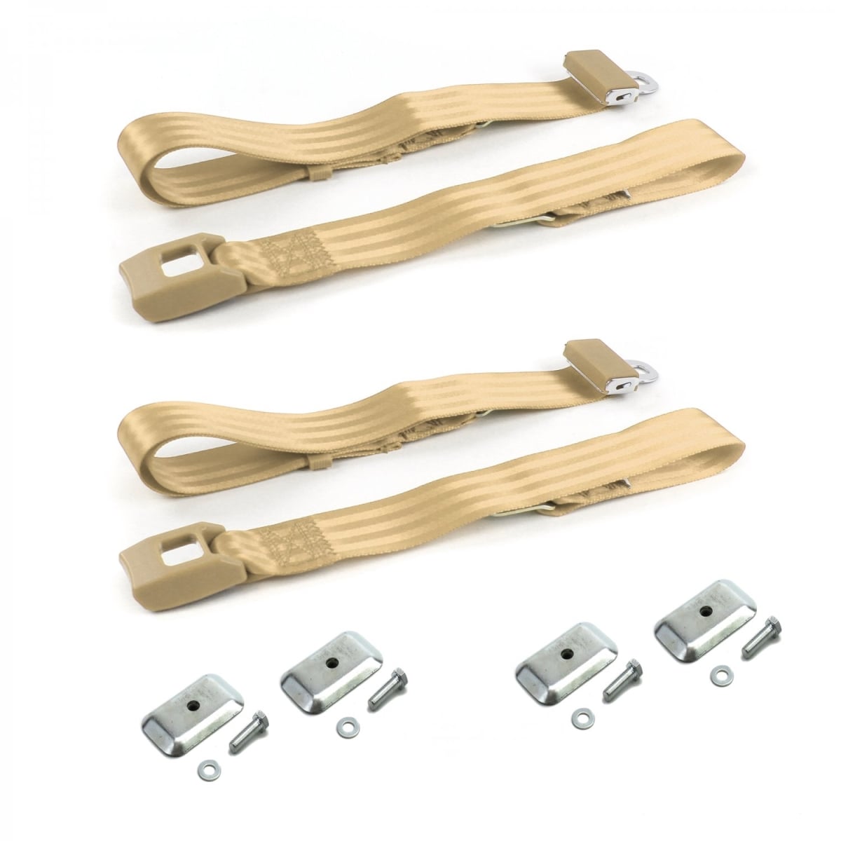 689189 Standard 2 Point Tan Lap Bucket Seat Belt Kit with Bracketry for Jeep Wagoneer 1963-1991 - 2 Belts