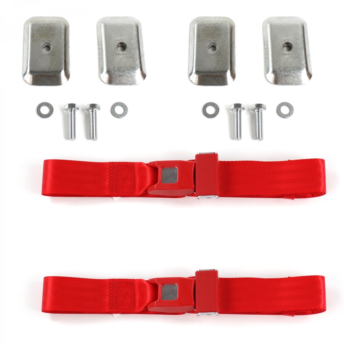 Standard 2 Point Red Lap Bucket Seat Belt Kit with Bracketry for Camaro 1970-1981 - 2 Belts