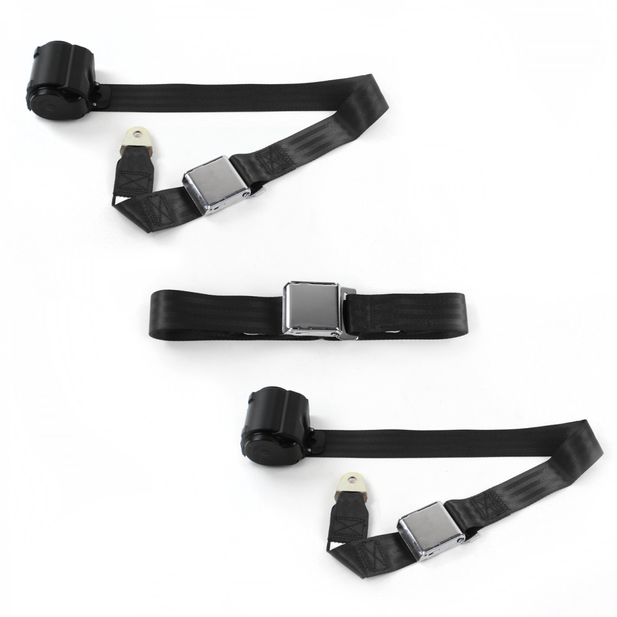 Airplane 2 Point Black Retractable Bench Seat Belt Kit for Jeep Wrangler 1987-1996 - 3 Belts