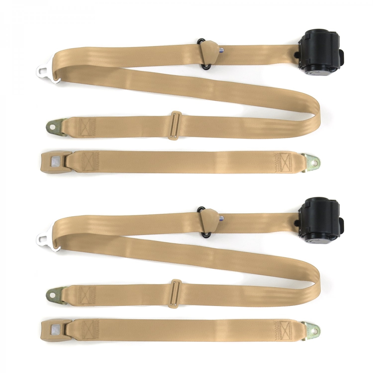 Standard 3 Point Tan Retractable Bucket Seat Belt Kit for Nash Rambler 1950-1954 - 2 Belts