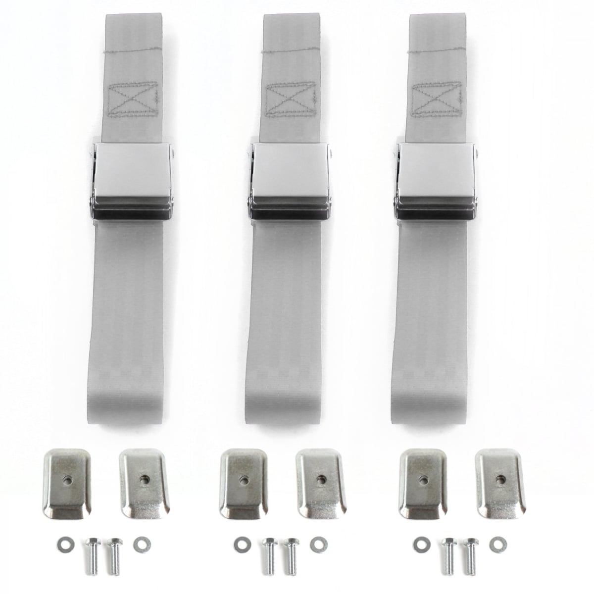 Airplane 2 Point Gray & Grey Lap Bench Seat Belt Kit with Bracketry for AMC AMX 1967-1974 - 3 Belts