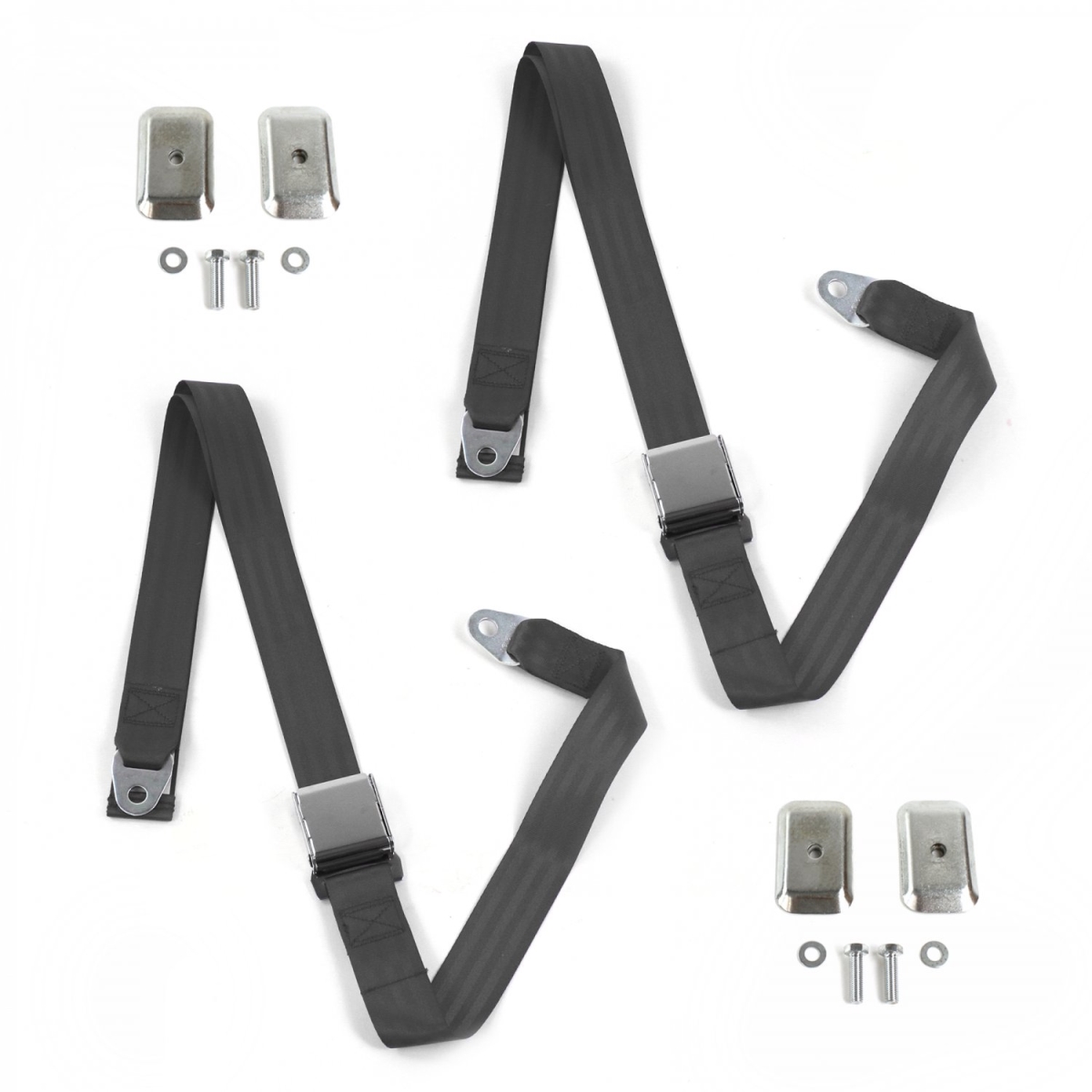 Airplane 2 Point Charcoal Lap Bench Seat Belt Kit with Bracketry for Ford 1955-1956 - 3 Belts