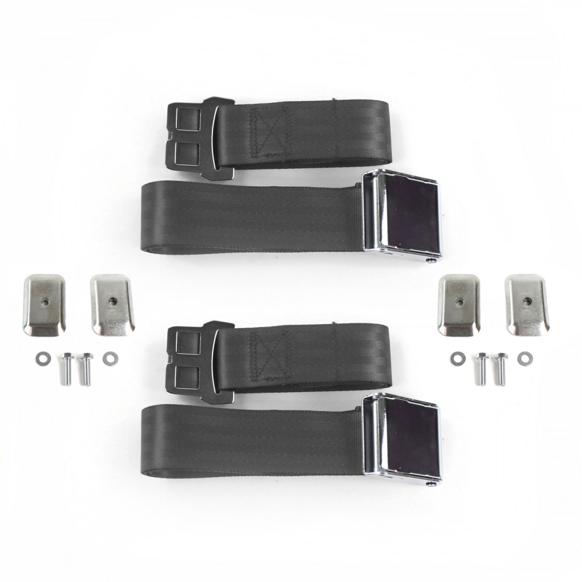 Airplane 2 Point Charcoal Lap Bench Seat Belt Kit with Bracketry for Chevy Impala 1959-1960 - 3 Belts