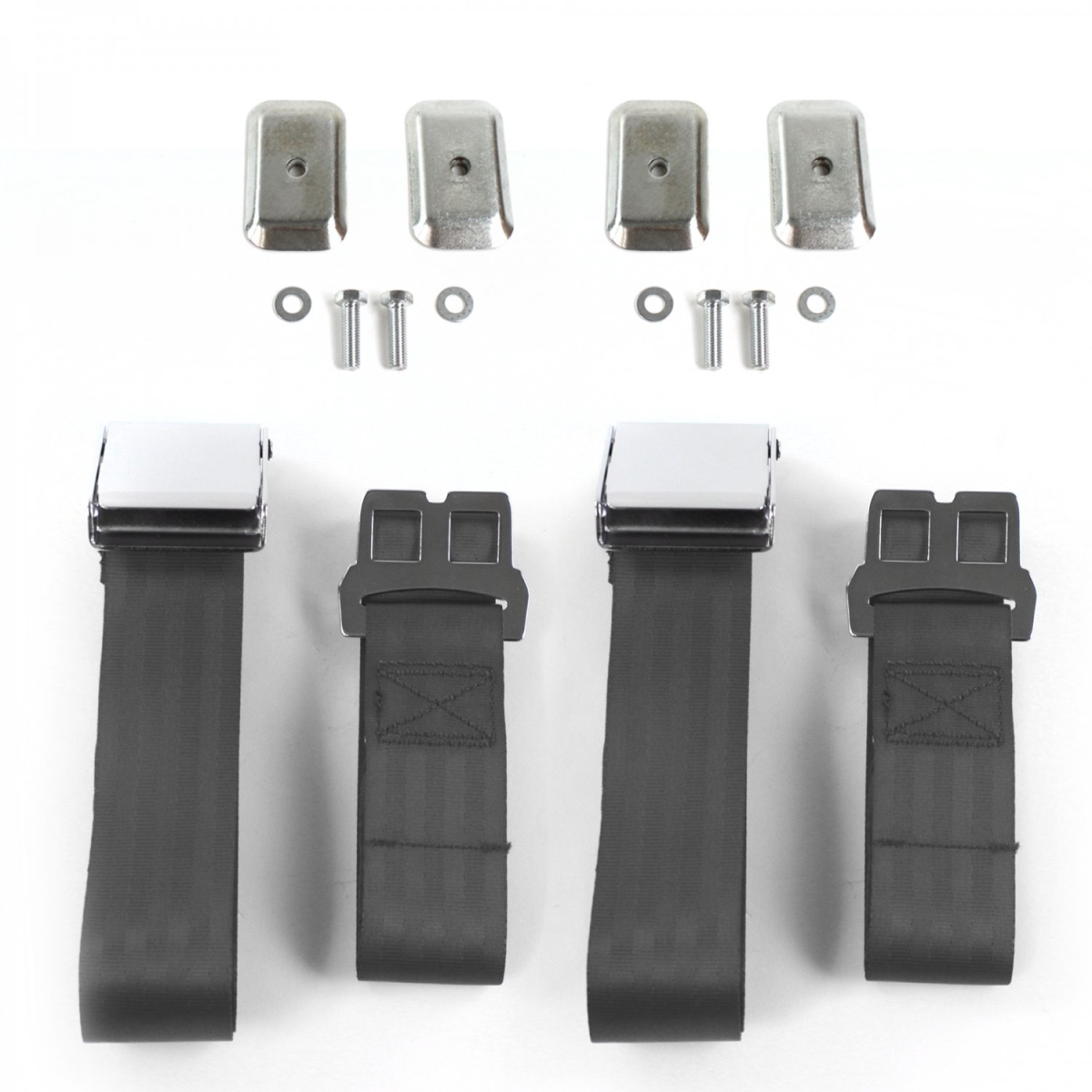 Airplane 2 Point Charcoal Lap Bench Seat Belt Kit with Bracketry for AMC Hornet 1970-1977 - 3 Belts