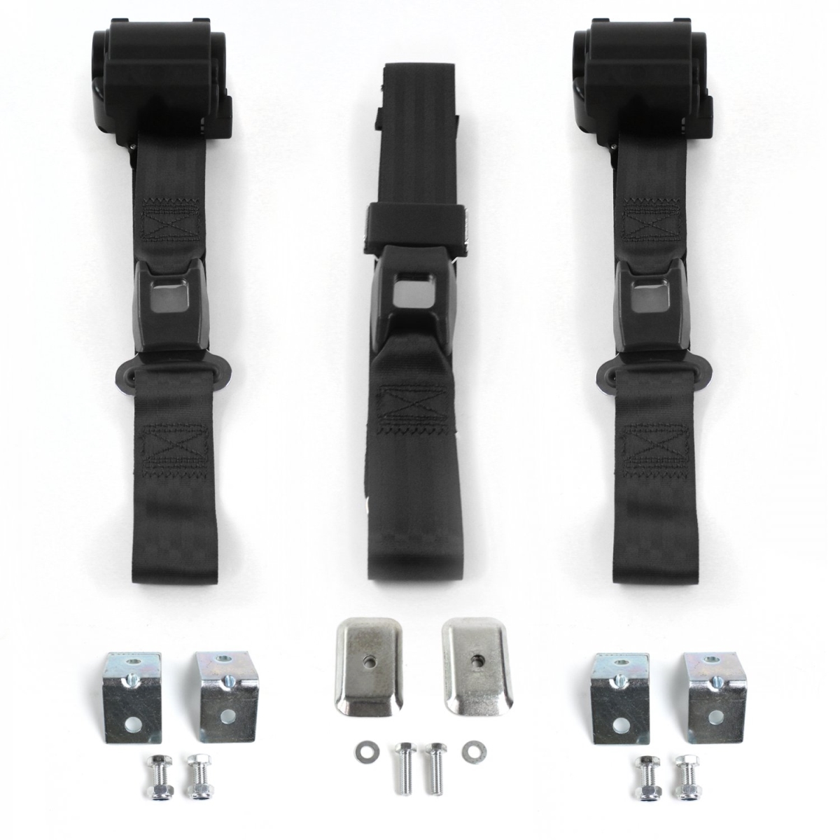 Standard 2 Point Black Retractable Bench Seat Belt Kit with Bracketry for Chevy Impala 1958 - 3 Belts