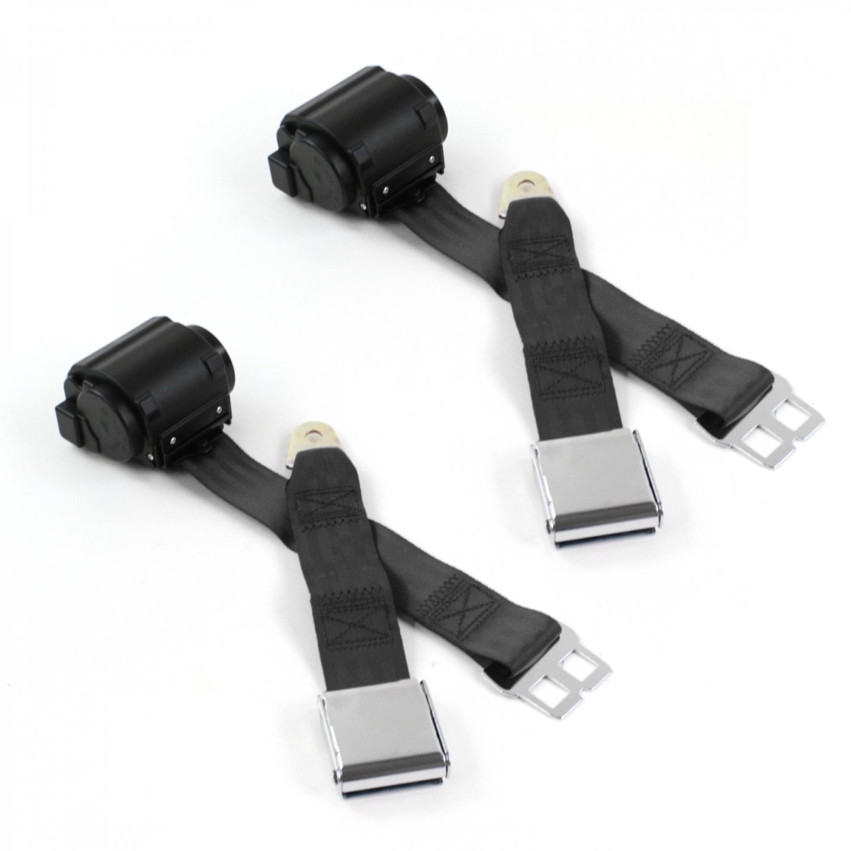 664509 Airplane 2 Point Black Retractable Bucket Seat Belt Kit for Ford Thunderbird 1955-1957 - 2 Belts