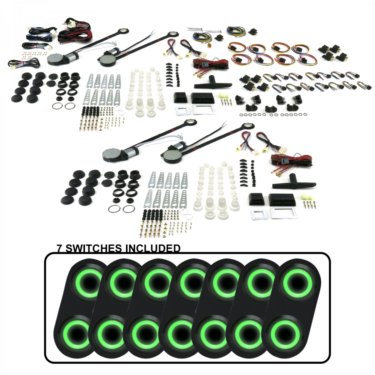Picture of Autoloc 18647 4-Door Universal Power Window Kit with 7 Daytona Black Switches - Green Illumination
