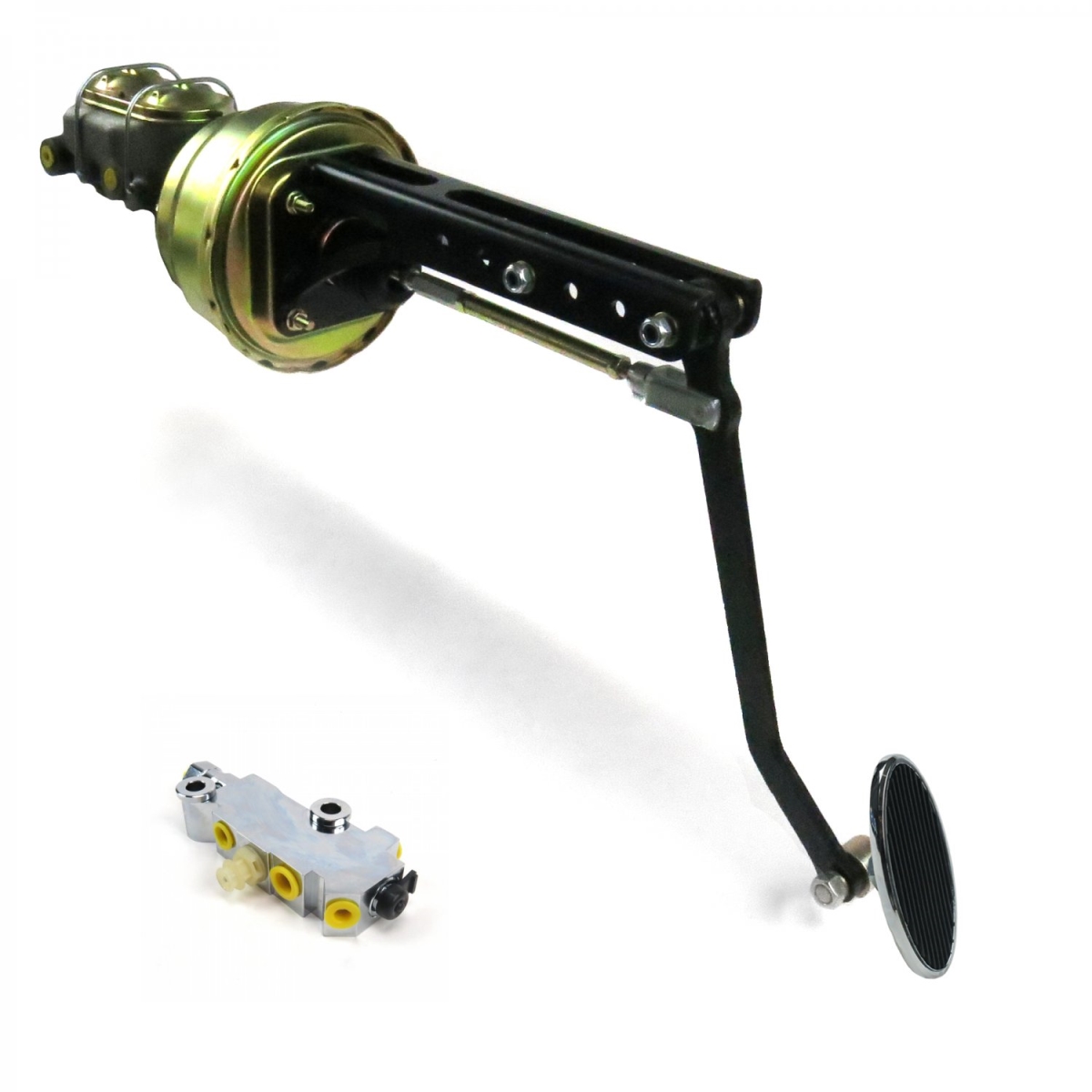 Universal Adjustable FW 8 in. Dual Brake Pedal kit with Disc & Drum Small Oval Chrome Pad