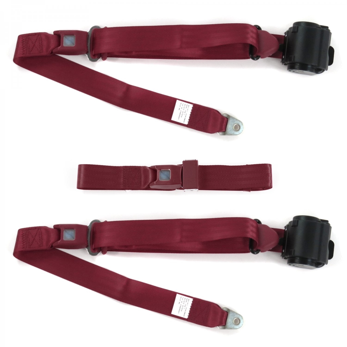 672131 3 Point Standard Retractable Bench Seat Belt Kit with 3 Belts for 1978-1979 Ford Bronco, Burgundy