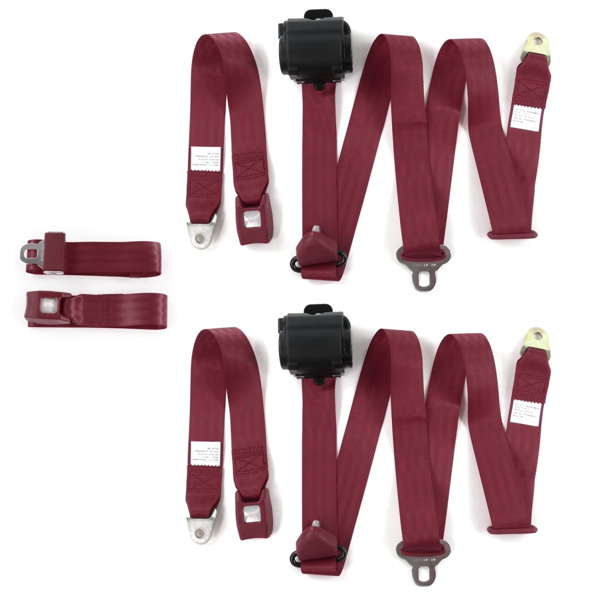 3 Point Standard Retractable Bench Seat Belt Kit with 3 Belts for 1974-1983 Jeep Cherokee, Burgundy