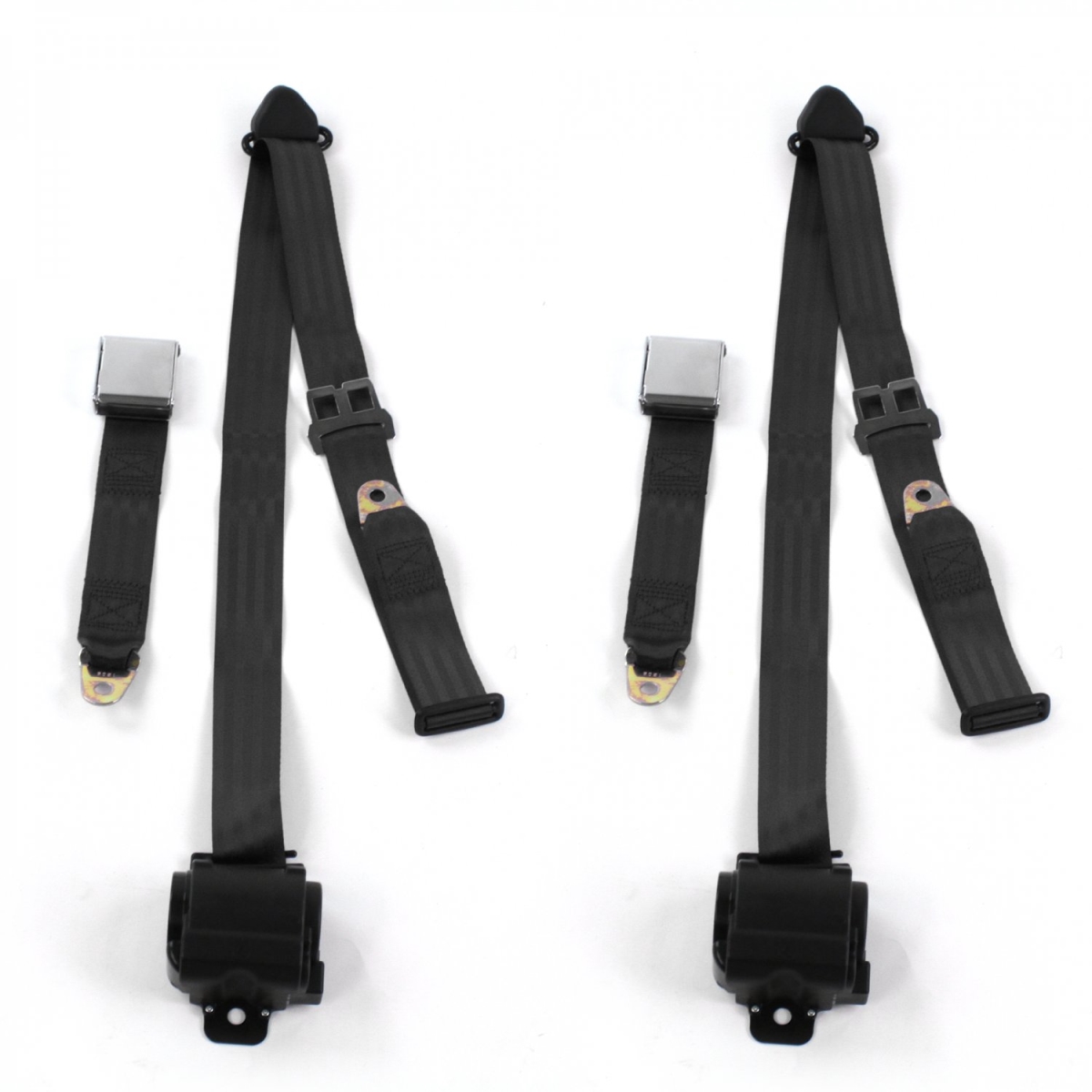 Black Retractable Bucket Seat Belt Kit for 1980-1982 Ford Thunderbird Airplane 3 Point - 2 Belts