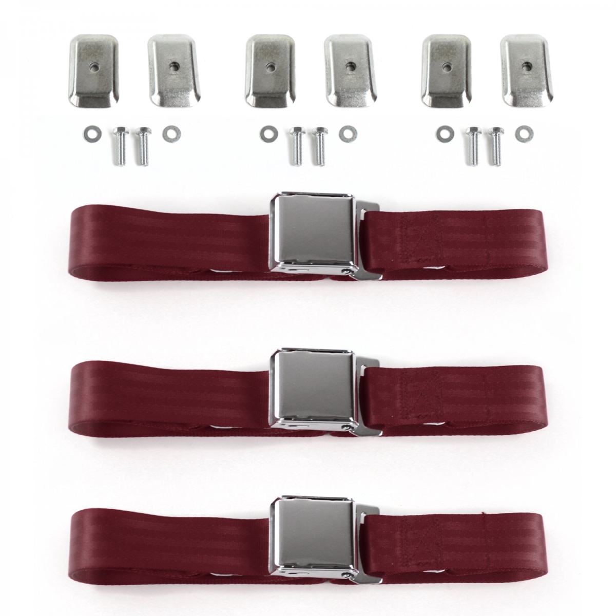 Burgandy Lap Bench Seat Belt Kit with Bracketry for 1962-1980 Triumph Spitfire Airplane 2 Point - 3 Belts