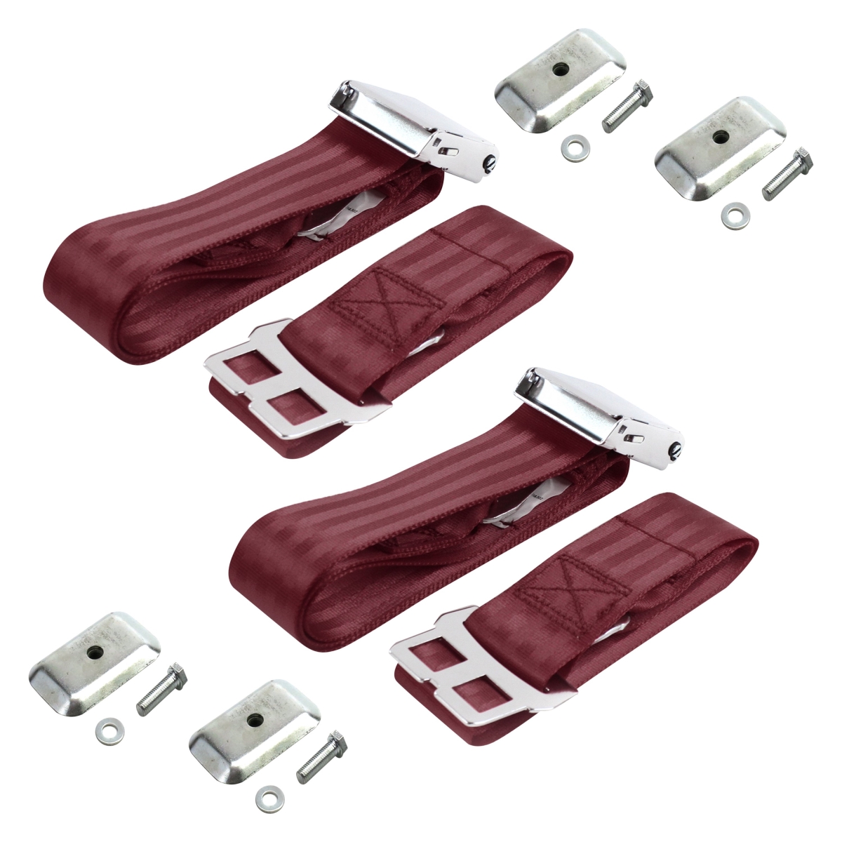 Burgandy Lap Bucket Seat Belt Kit with Bracketry for 1955-1957 Ford Thunderbird Airplane 2 Point - 2 Belts