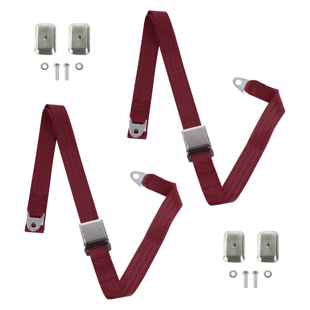 692445 Burgandy Lap Bucket Seat Belt Kit with Bracketry for 1978-1979 Ford Bronco Airplane 2 Point - 2 Belts