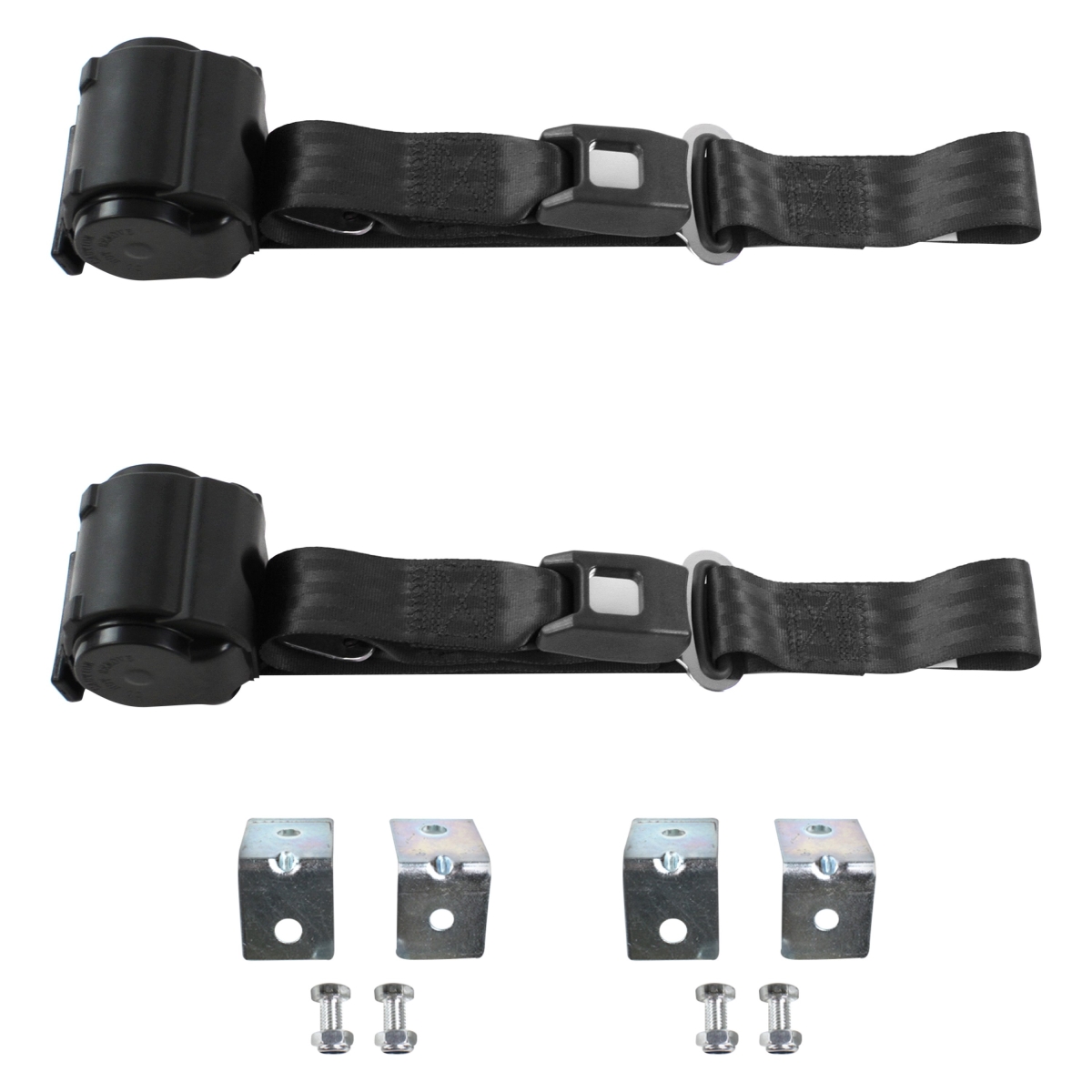 Black Retractable Bucket Seat Belt Kit with Bracketry for 1965-1970 Chevy Impala Standard 2 Point - 2 Belts