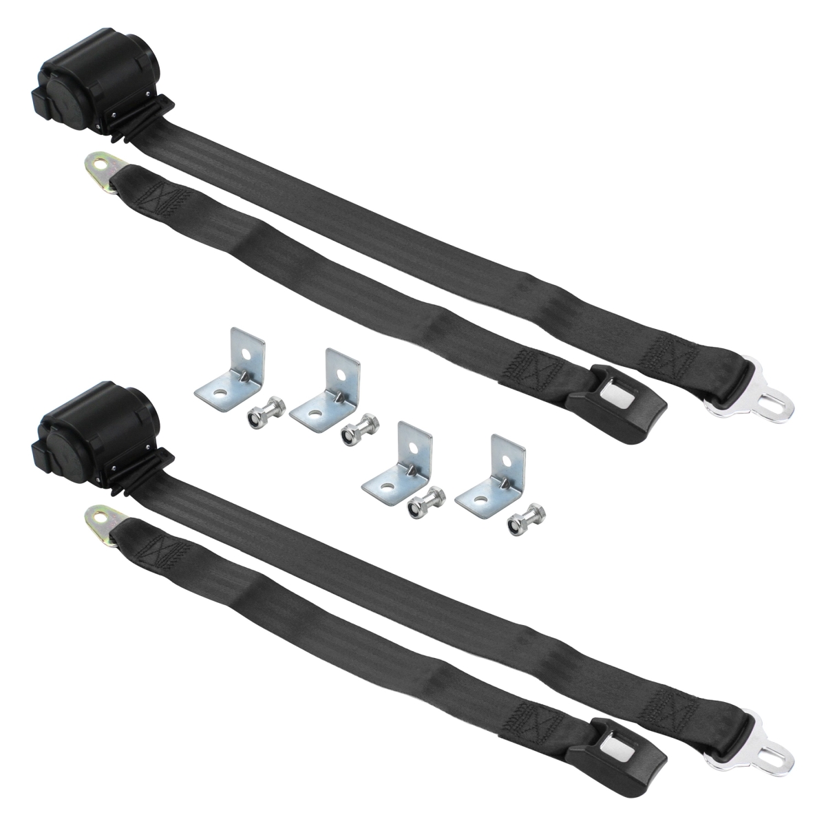 Black Retractable Bucket Seat Belt Kit with Bracketry for 1928-1931 Model A Ford Standard 2 Point - 2 Belts