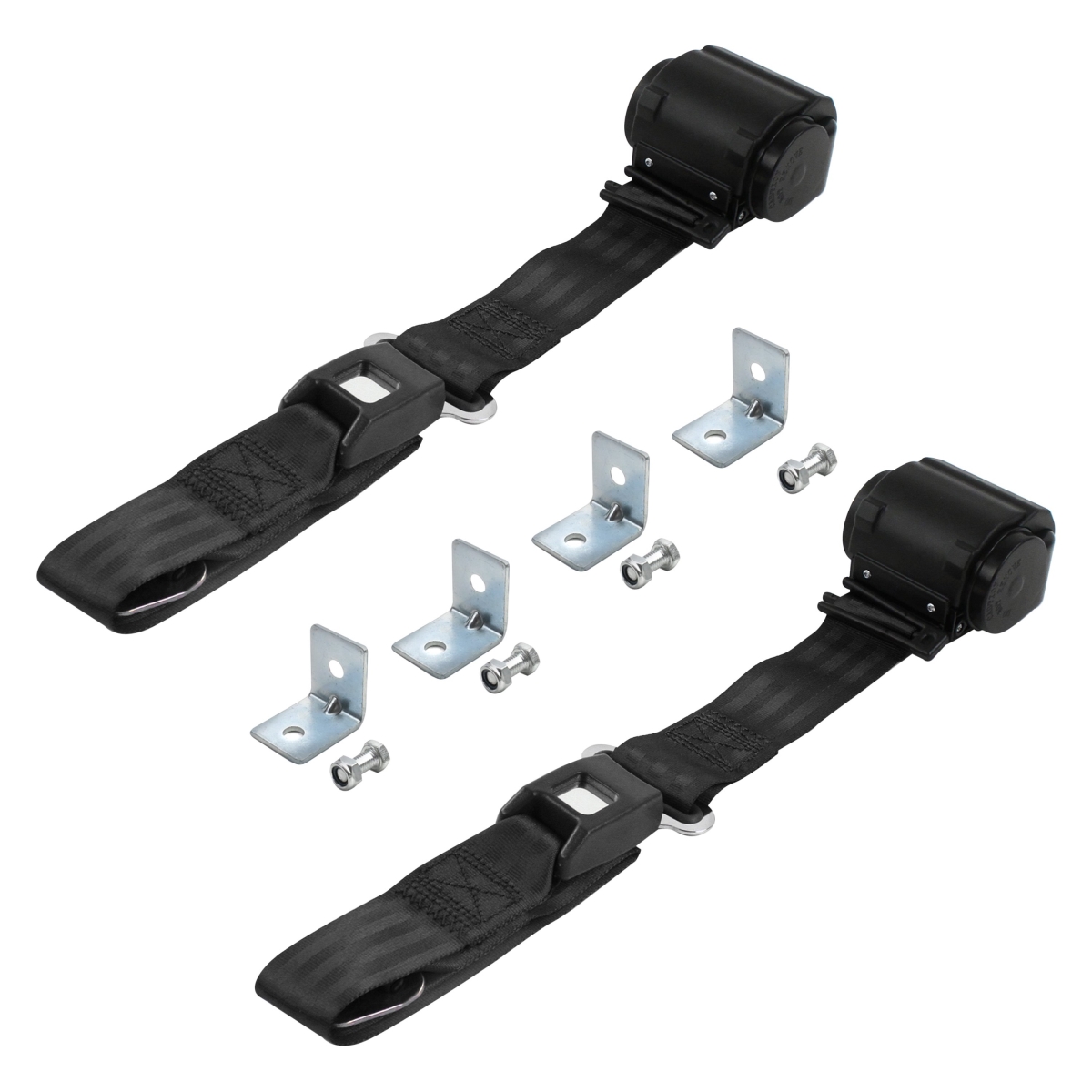 Black Retractable Bucket Seat Belt Kit with Bracketry for 1953-1957 VW Type 1 Oval Standard 2 Point - 2 Belts