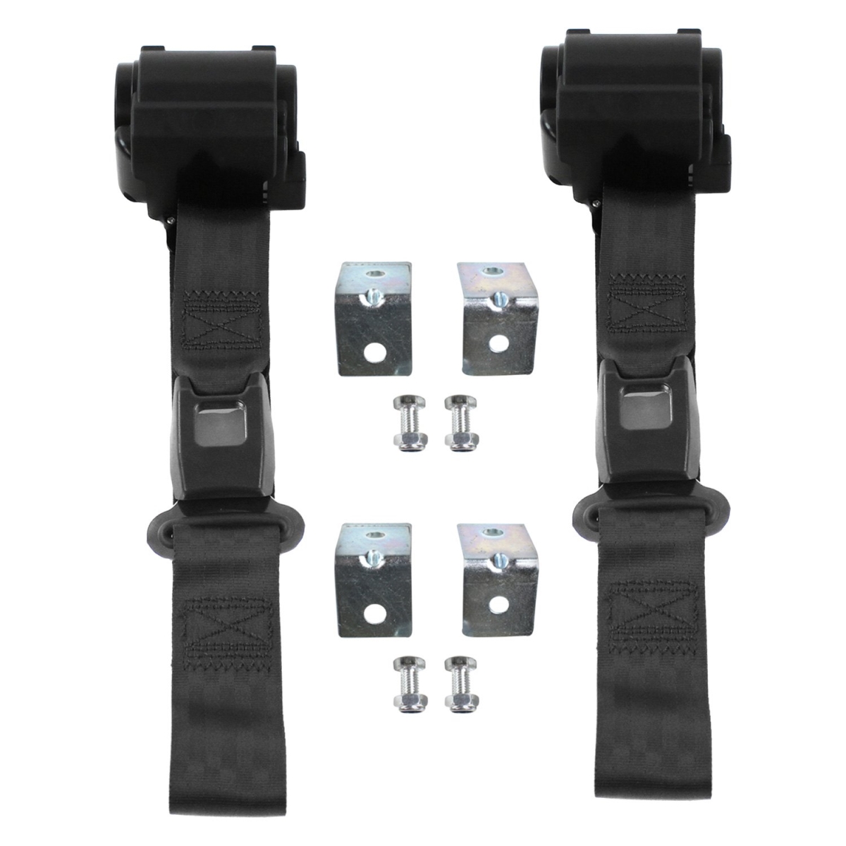 Black Retractable Bucket Seat Belt Kit with Bracketry for 1977-1979 Ford Thunderbird Standard 2 Point - 2 Belts