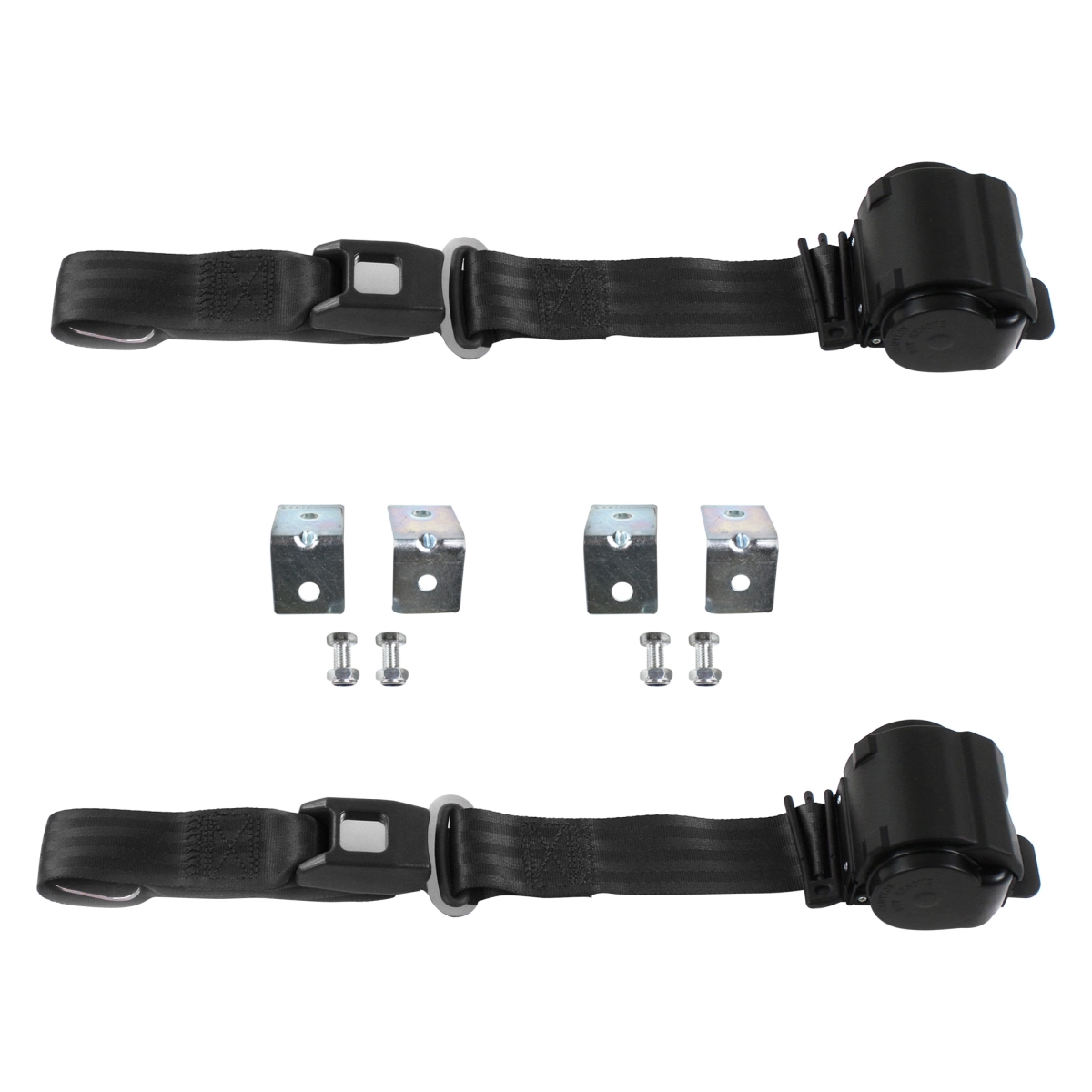 Black Retractable Bucket Seat Belt Kit with Bracketry for 1953-1961 Triumph TR2, 3 Standard 2 Point - 2 Belts