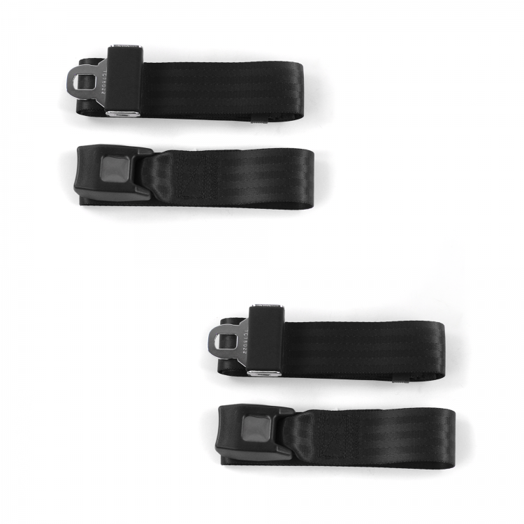 Black Retractable Bucket Seat Belt Kit with Bracketry for 1950-1954 Nash Rambler Standard 2 Point - 2 Belts