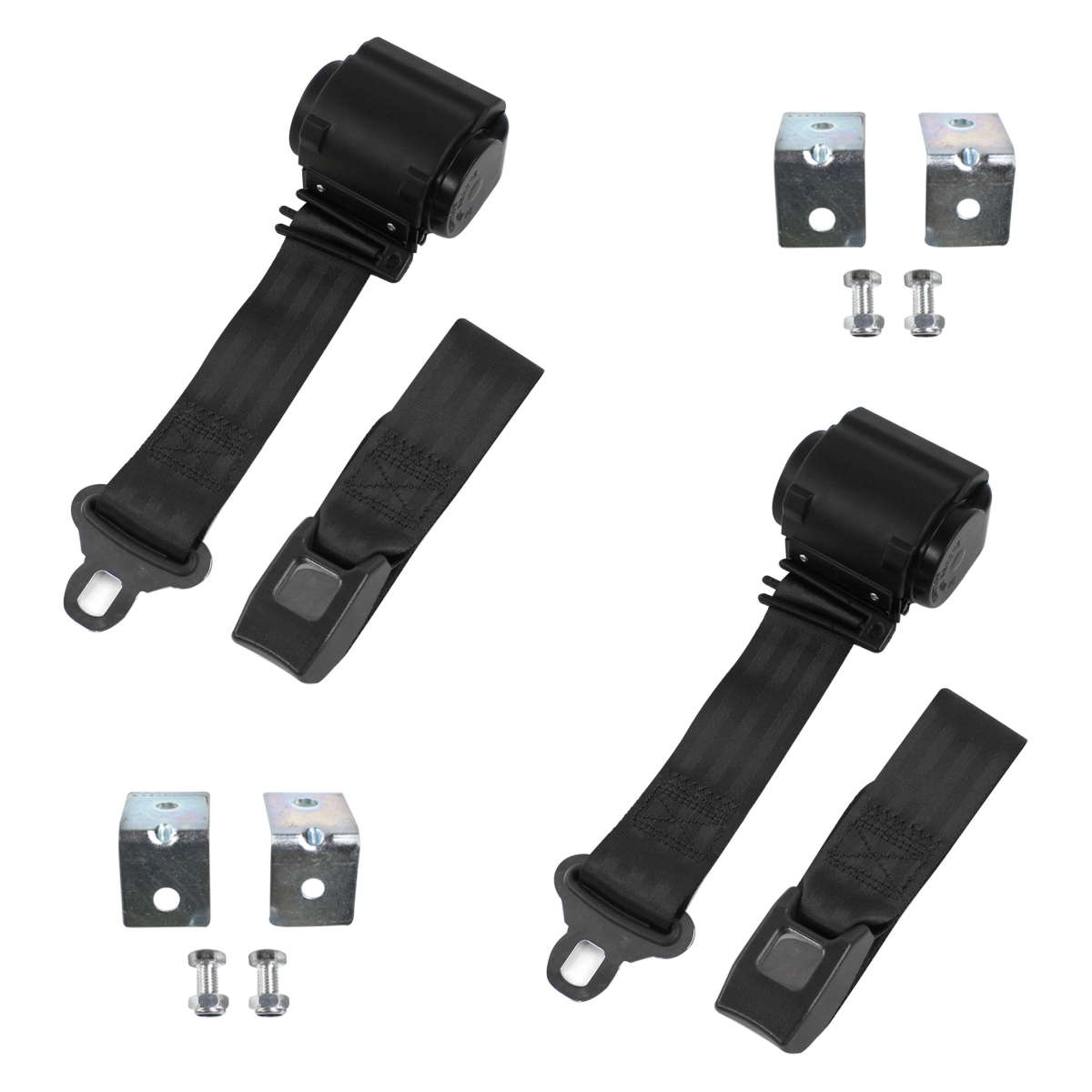 Black Retractable Bucket Seat Belt Kit with Bracketry for 1933-1957 Nash Ambassador Standard 2 Point - 2 Belts