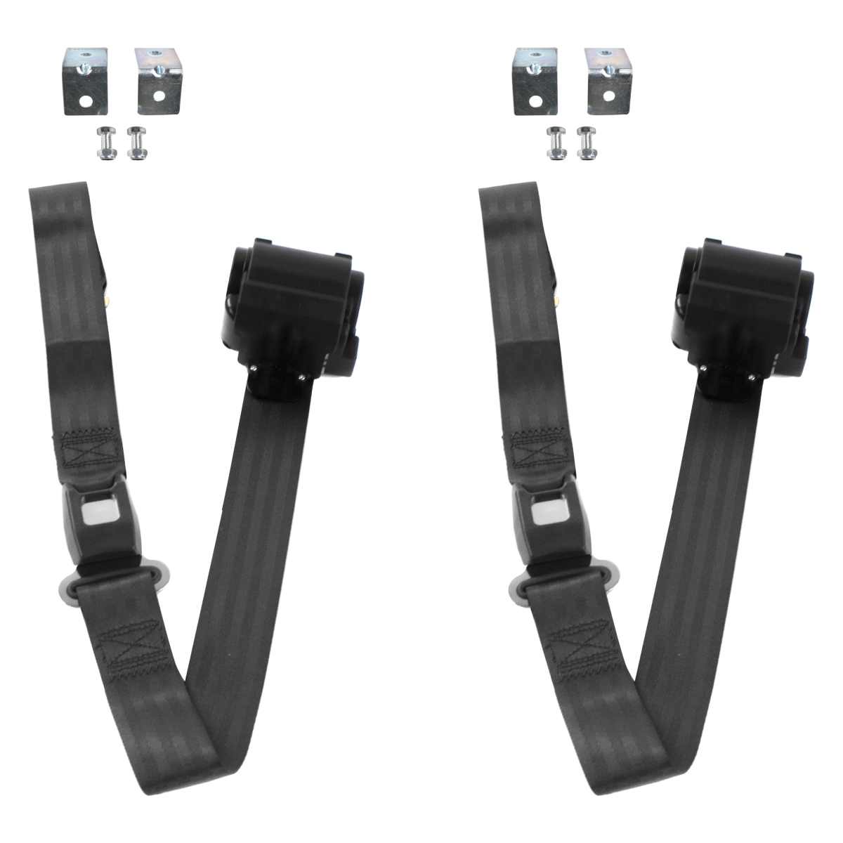 Black Retractable Bucket Seat Belt Kit with Bracketry for 1969-1972 Chevy FS Blazer Standard 2 Point - 2 Belts